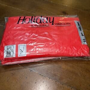 Vintage Vinyl Christmas Tablecloth 52" x 90” Oblong Holiday Flannel Back Red